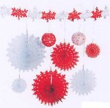 画像: 【IN-13807】RED & WHITE SNOWFLAKE DECORATION SET【わけあり品】