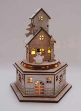 画像: 【MHB-36747】WOODEN HOUSE LIGHT STAND【オルゴール付】