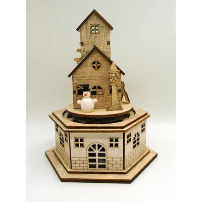 画像: 【MHB-36747】WOODEN HOUSE LIGHT STAND【オルゴール付】