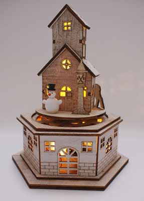 画像: 【MHB-36747】WOODEN HOUSE LIGHT STAND【オルゴール付】