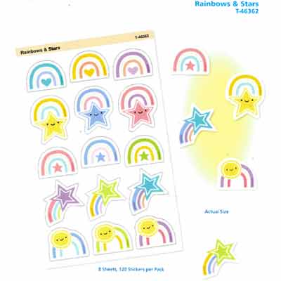 画像1: 【T-46362】SHAPE STICKER "RAINBOWS & STARS"